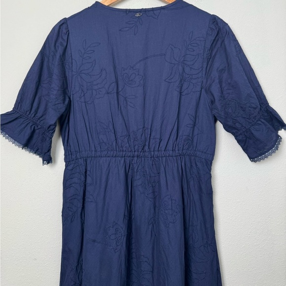 Sam Edelman Dasie Lace Detail A-Line Cotton Midi Dress in Navy Blue Size Medium - Picture 13 of 16